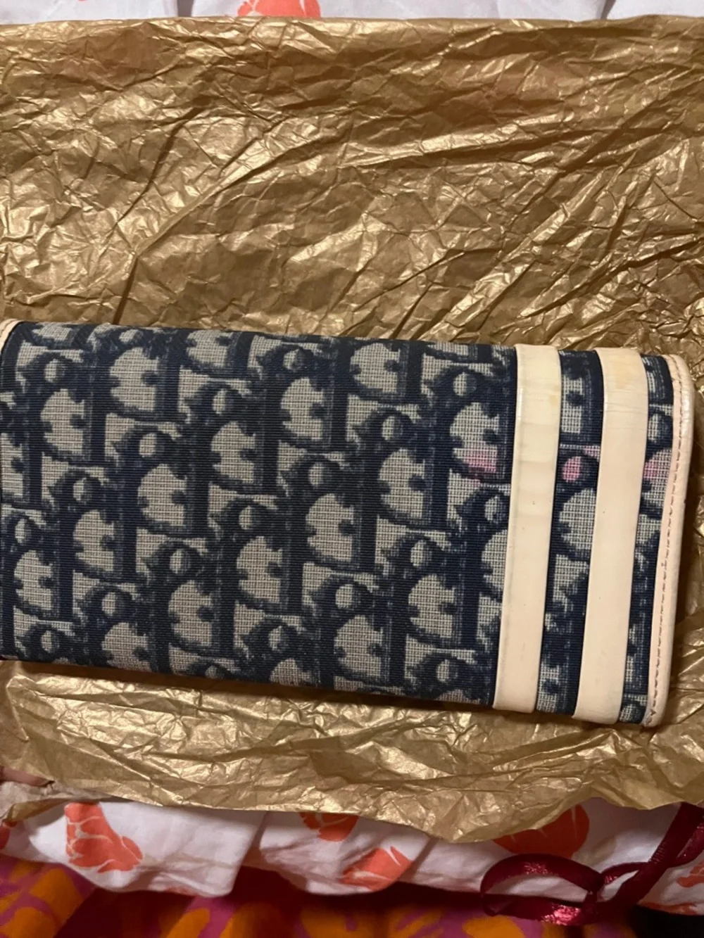 Vintage Dior Navy Monogram Canvas Wallet with Cream Trim and '1' Appliqué - Picture 2 of 5